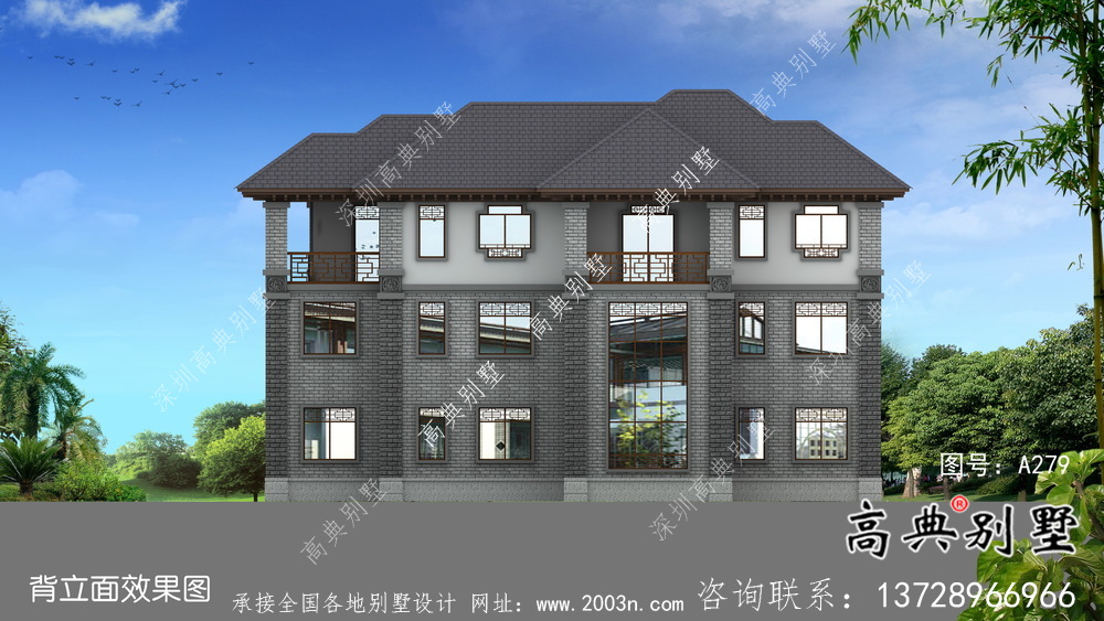 清新中式別墅，新中式自建別墅設(shè)計(jì)圖（效果圖）