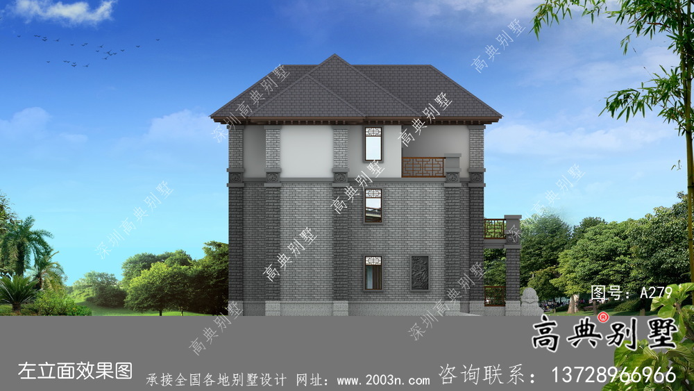 清新中式別墅，新中式自建別墅設(shè)計(jì)圖（效果圖）