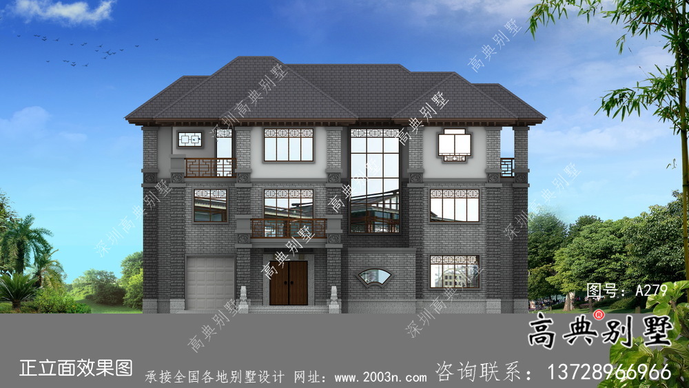 清新中式別墅，新中式自建別墅設(shè)計(jì)圖（效果圖）