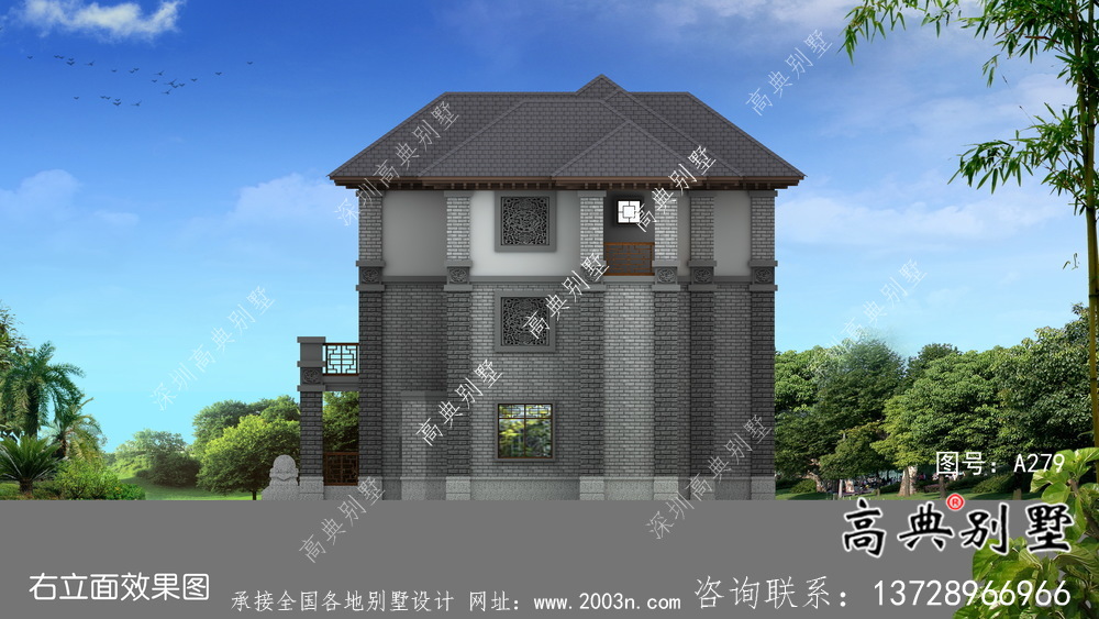 清新中式別墅，新中式自建別墅設(shè)計(jì)圖（效果圖）