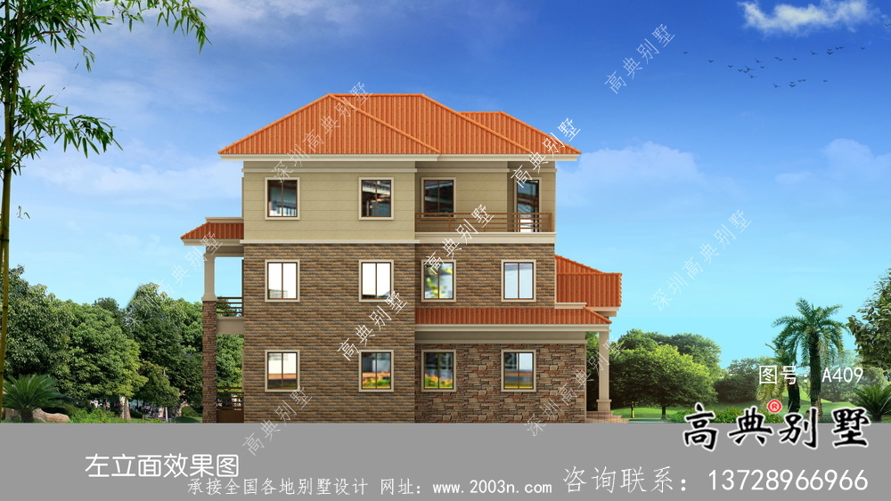 一套農(nóng)村復式三層歐式別墅設計圖紙