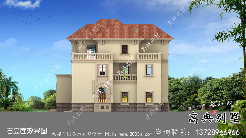 三層高檔大氣歐式鄉(xiāng)村別墅設(shè)計圖及效果圖紙