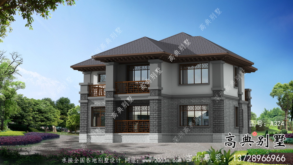 新中式三層清新明亮別墅建筑設(shè)計(jì)圖