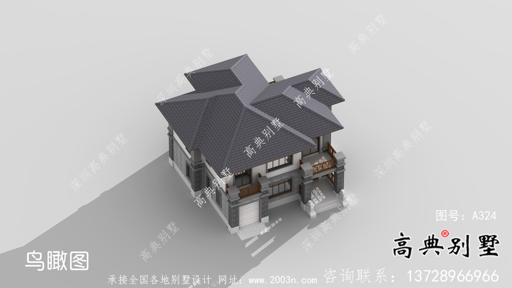 新中式三層清新明亮別墅建筑設(shè)計(jì)圖