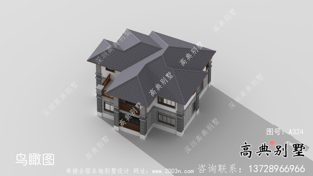 新中式三層清新明亮別墅建筑設(shè)計(jì)圖
