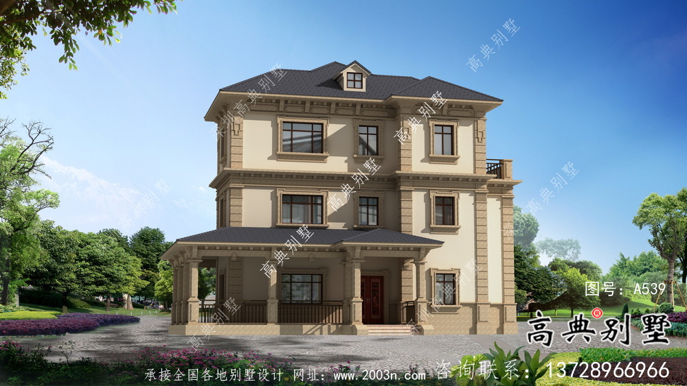 新農(nóng)村歐式三層別墅自建別墅設(shè)計(jì)效果圖紙全套