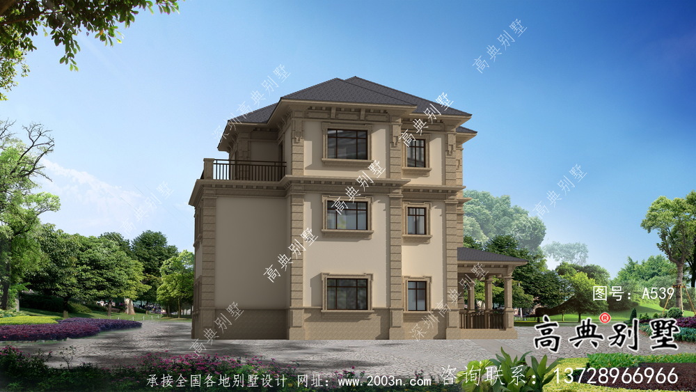 新農(nóng)村歐式三層別墅自建別墅設(shè)計(jì)效果圖紙全套