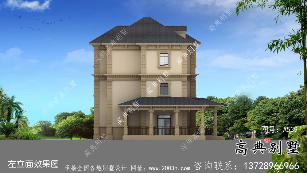 新農(nóng)村歐式三層別墅自建別墅設(shè)計(jì)效果圖紙全套