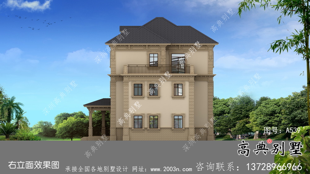新農(nóng)村歐式三層別墅自建別墅設(shè)計(jì)效果圖紙全套