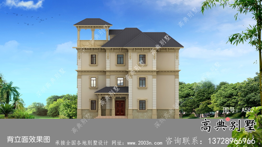 浪漫法式復(fù)式三層歐式別墅平面設(shè)計圖及效果圖