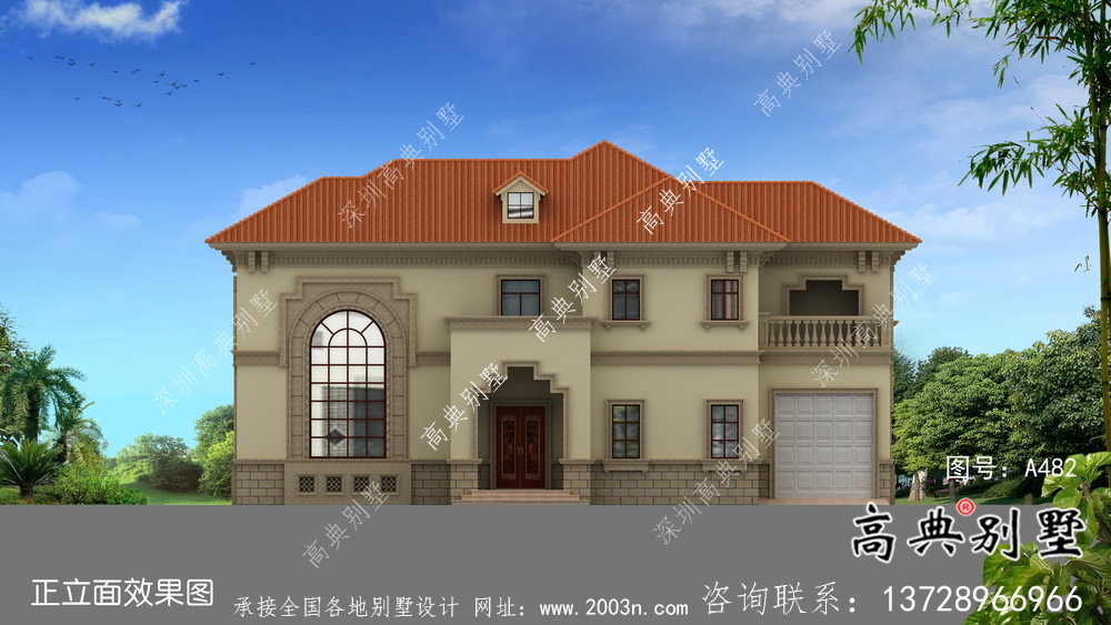 美觀實用的兩層帶車庫別墅設(shè)計圖，附有結(jié)構(gòu)圖和效果圖