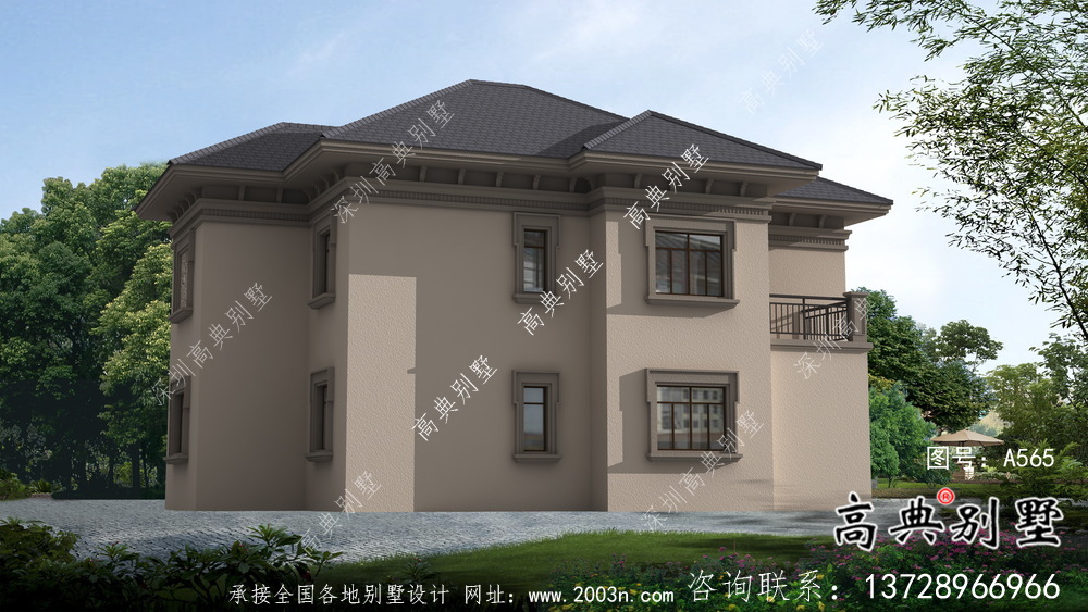 歐式風(fēng)格兩層經(jīng)濟(jì)別墅建筑圖（帶效果圖）