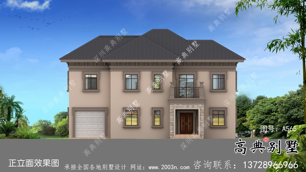 歐式風(fēng)格兩層經(jīng)濟(jì)別墅建筑圖（帶效果圖）
