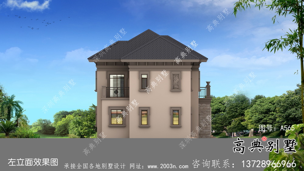 歐式風(fēng)格兩層經(jīng)濟(jì)別墅建筑圖（帶效果圖）