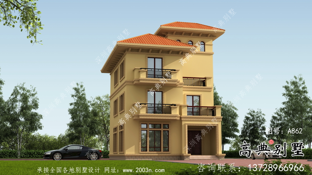 獨(dú)棟帶陽臺豪華三層別墅建筑施工圖