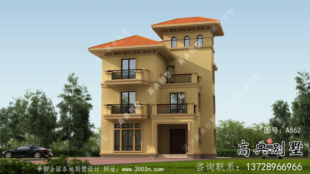 獨(dú)棟帶陽臺豪華三層別墅建筑施工圖
