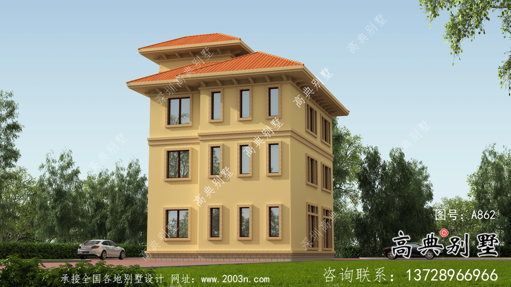 獨(dú)棟帶陽臺豪華三層別墅建筑施工圖