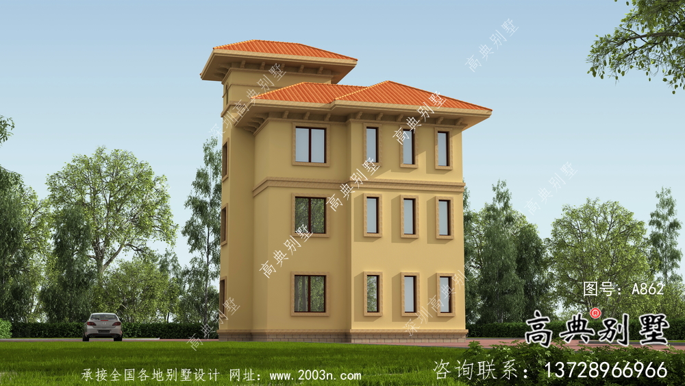 獨(dú)棟帶陽臺豪華三層別墅建筑施工圖