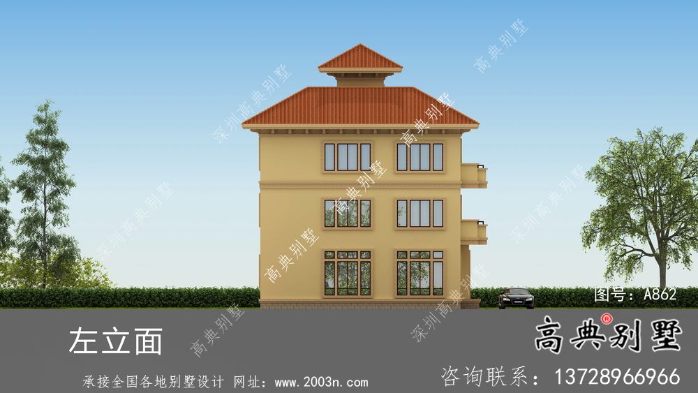 獨(dú)棟帶陽臺豪華三層別墅建筑施工圖