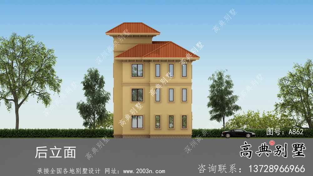 獨(dú)棟帶陽臺豪華三層別墅建筑施工圖