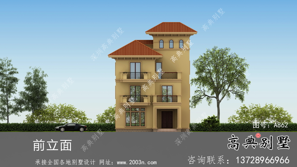 獨(dú)棟帶陽臺豪華三層別墅建筑施工圖