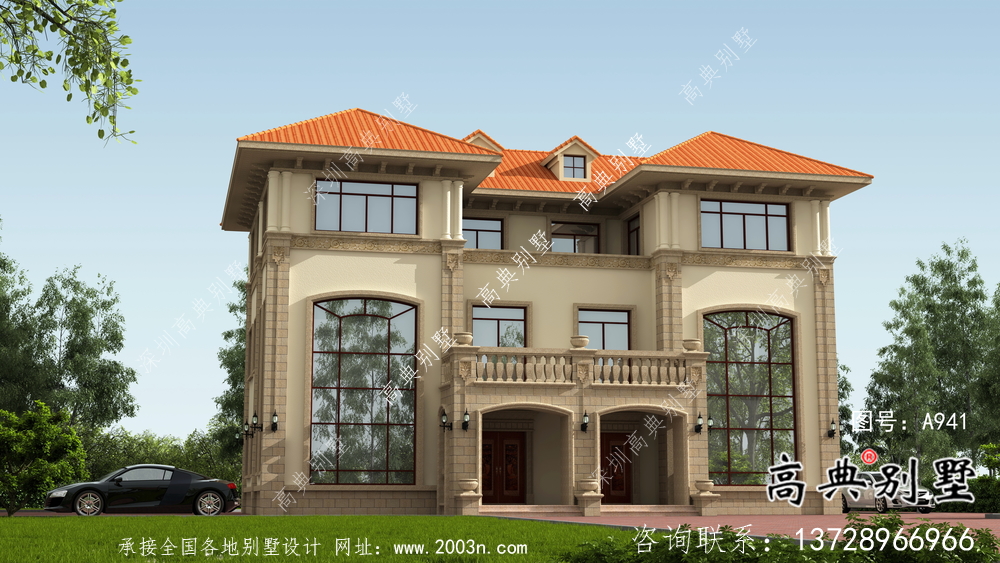 意大利風(fēng)格雙拼別墅效果圖,建筑圖