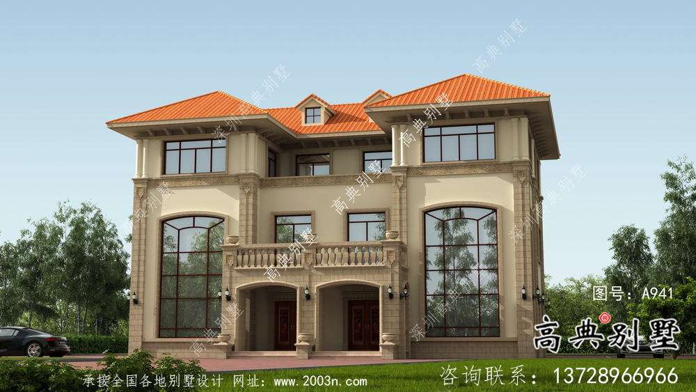 意大利風(fēng)格雙拼別墅效果圖,建筑圖