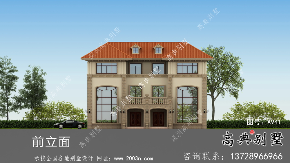 意大利風(fēng)格雙拼別墅效果圖,建筑圖