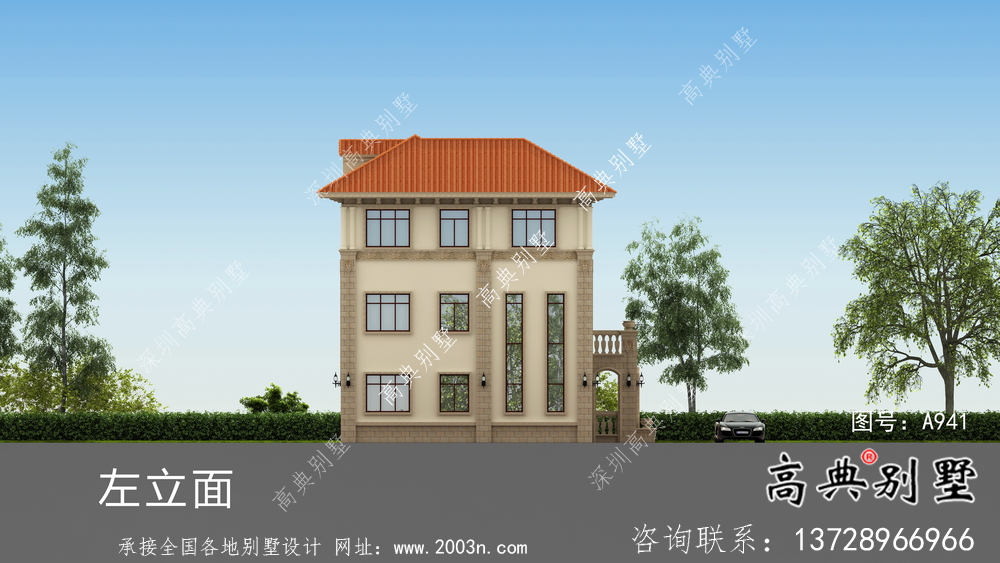 意大利風(fēng)格雙拼別墅效果圖,建筑圖