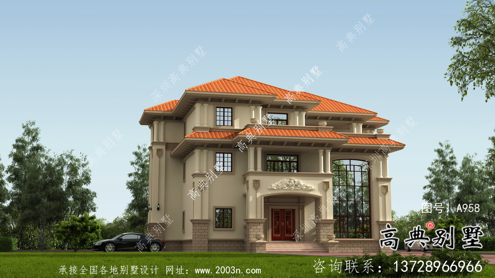 城鎮(zhèn)三層意大利風(fēng)格別墅建筑設(shè)計圖