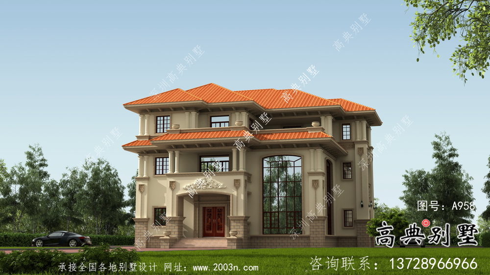 城鎮(zhèn)三層意大利風(fēng)格別墅建筑設(shè)計圖