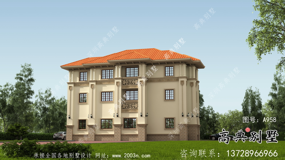 城鎮(zhèn)三層意大利風(fēng)格別墅建筑設(shè)計圖