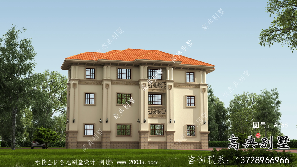城鎮(zhèn)三層意大利風(fēng)格別墅建筑設(shè)計圖