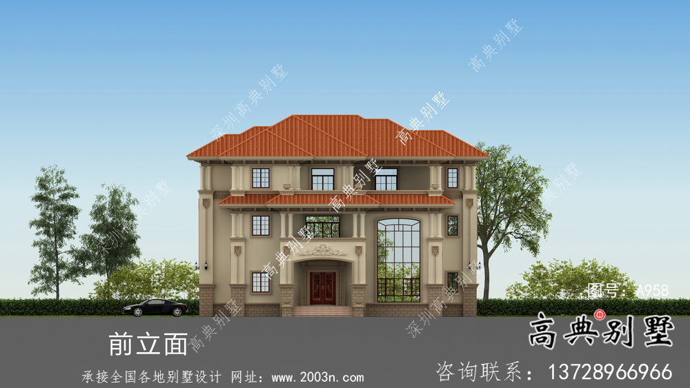 城鎮(zhèn)三層意大利風(fēng)格別墅建筑設(shè)計圖