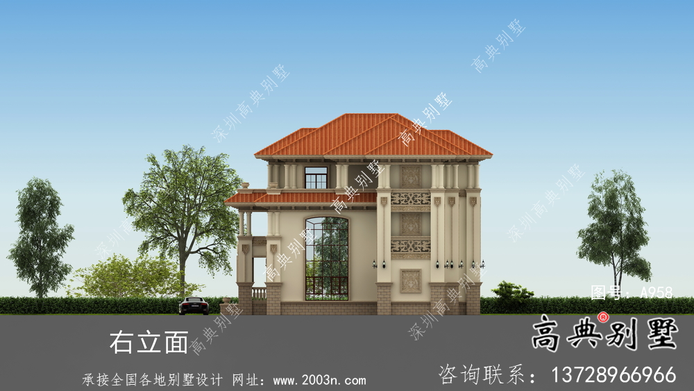 城鎮(zhèn)三層意大利風(fēng)格別墅建筑設(shè)計圖
