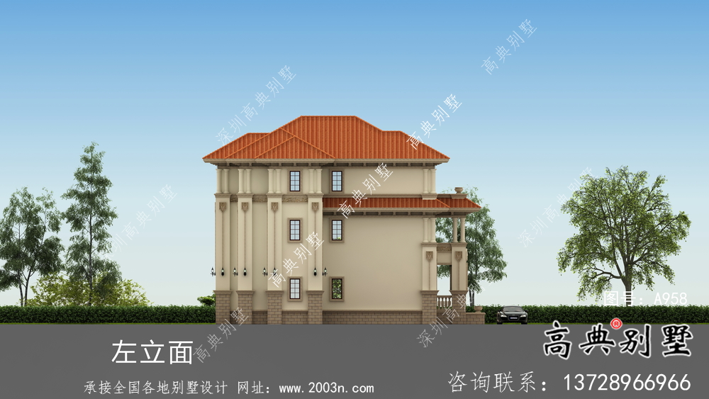 城鎮(zhèn)三層意大利風(fēng)格別墅建筑設(shè)計圖