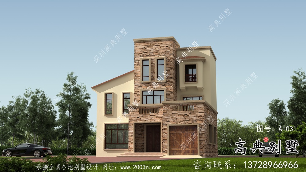 最新款鄉(xiāng)村高端歐式平屋頂自建別墅工程圖紙