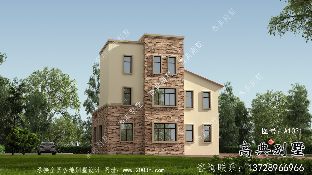 最新款鄉(xiāng)村高端歐式平屋頂自建別墅工程圖紙