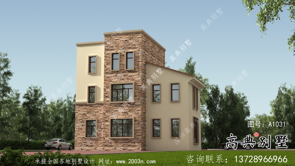 最新款鄉(xiāng)村高端歐式平屋頂自建別墅工程圖紙