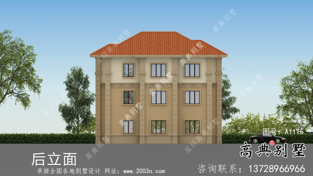 鄉(xiāng)村大氣三層歐式別墅設(shè)計圖紙及效果圖