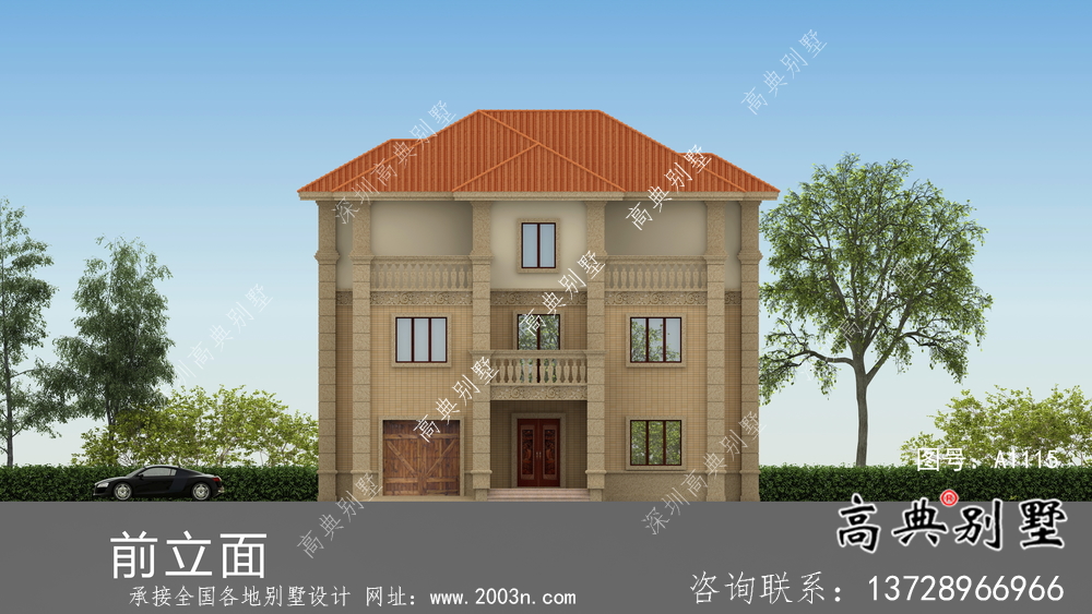 鄉(xiāng)村大氣三層歐式別墅設(shè)計圖紙及效果圖