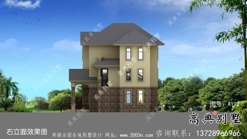 鄉(xiāng)村歐式三層別墅外觀(guān)效果圖
