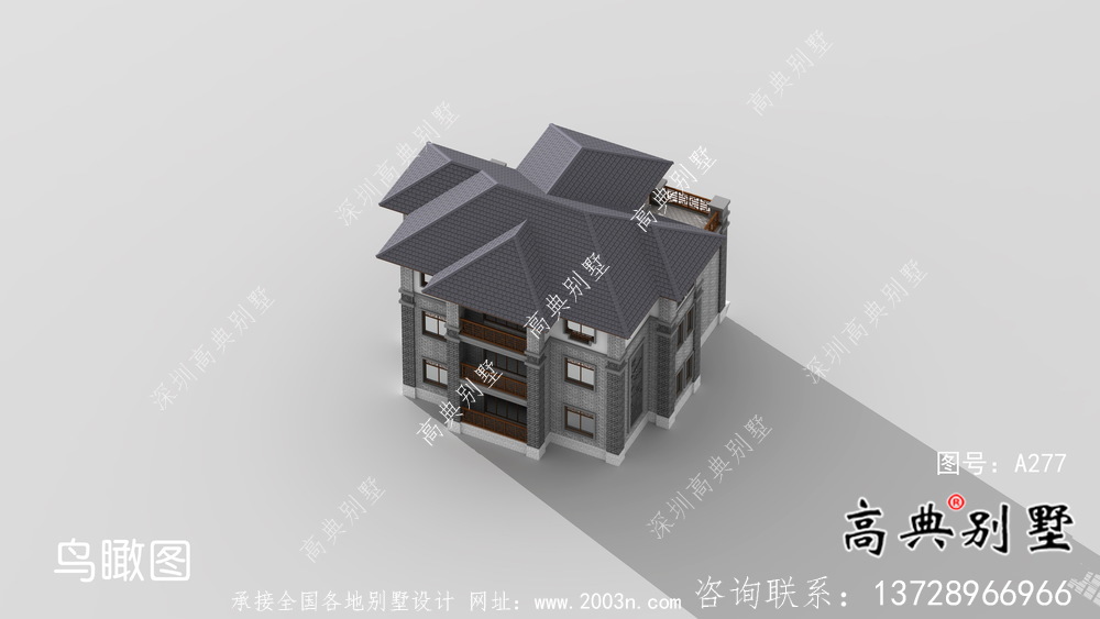 農(nóng)村三層新中式別墅建筑設(shè)計效果圖