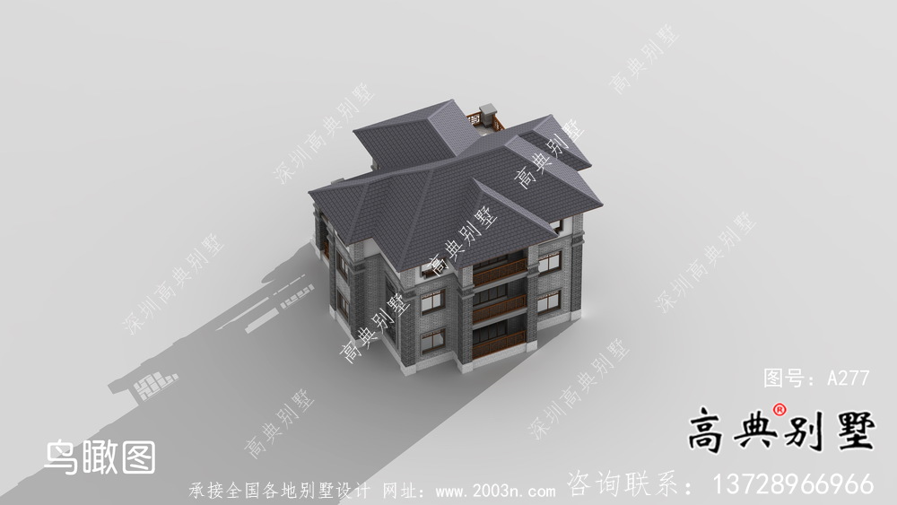 農(nóng)村三層新中式別墅建筑設(shè)計效果圖