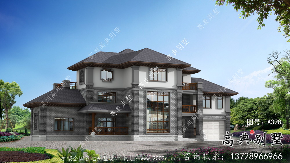 新中式復(fù)式三層新農(nóng)村房屋設(shè)計(jì)圖紙