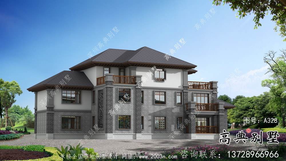 新中式復(fù)式三層新農(nóng)村房屋設(shè)計(jì)圖紙