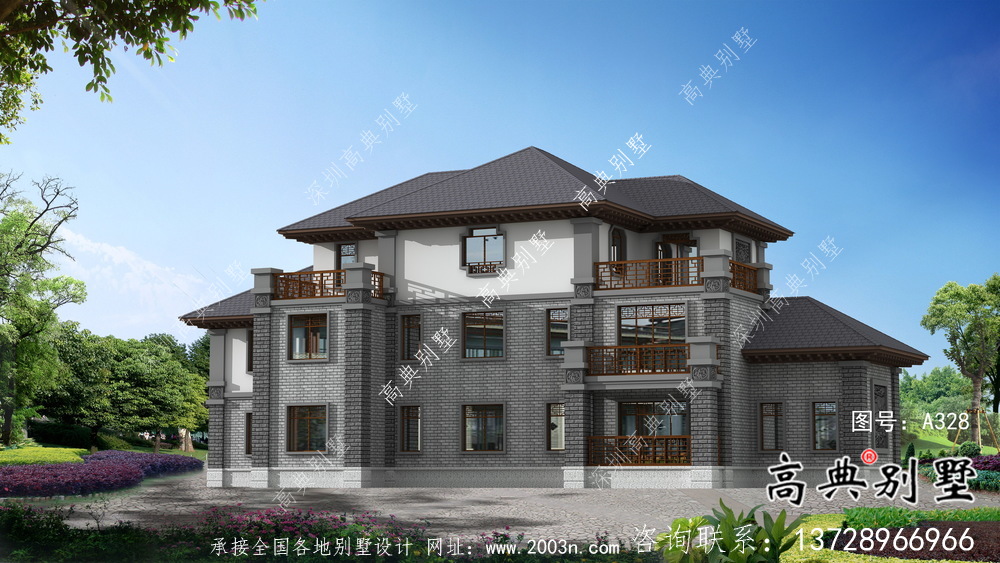 新中式復(fù)式三層新農(nóng)村房屋設(shè)計(jì)圖紙