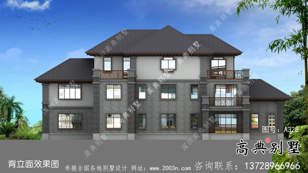 新中式復(fù)式三層新農(nóng)村房屋設(shè)計(jì)圖紙