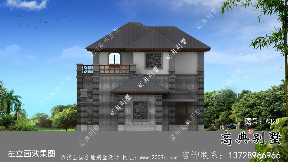 新中式復(fù)式三層新農(nóng)村房屋設(shè)計(jì)圖紙