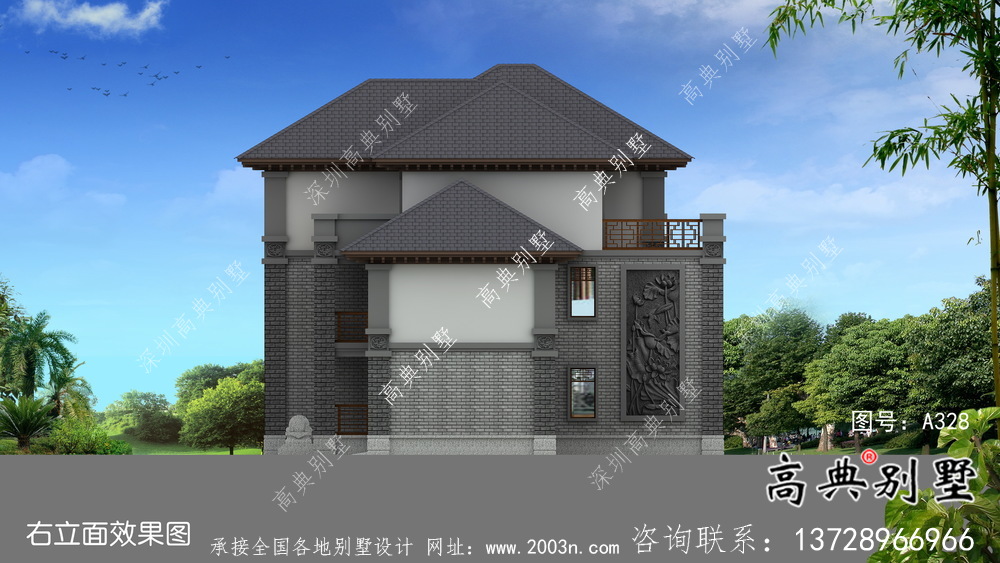 新中式復(fù)式三層新農(nóng)村房屋設(shè)計(jì)圖紙